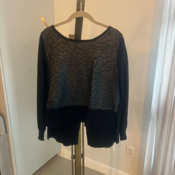 Blugirl Italian Mixed Media Sweater w/ Leather Embroidery - M - Picture 3 of 14
